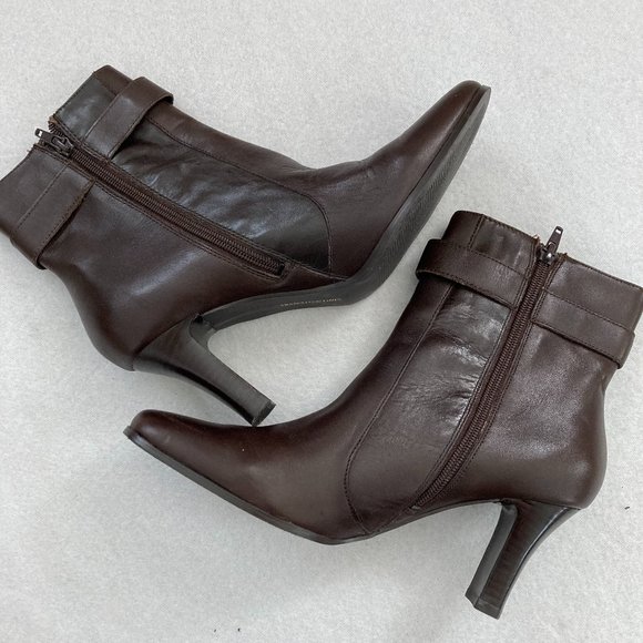 Franco Fortini "Leigh" Brown Leather Heeled Ankle Boots - Picture 7 of 14